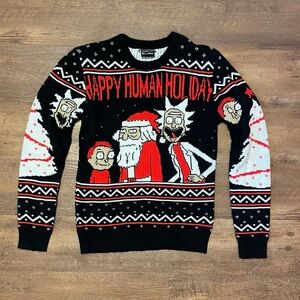 Rick And Morty Happy Human Holiday Ugly Christmas Sweater Size Small Adult Swim